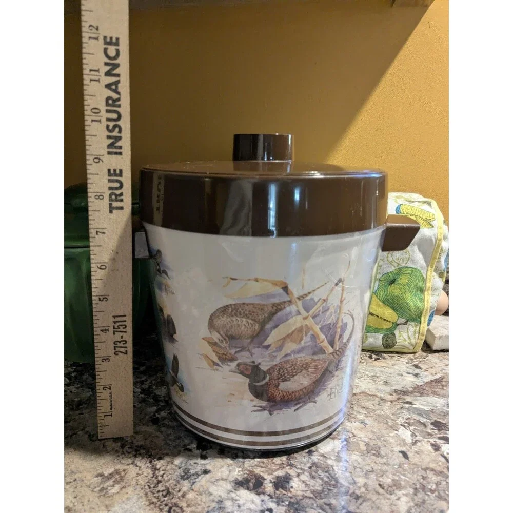 Thermo Serve Vintage Pheasants Ducks Geese Birds Ice Bucket Retro 70s Brown